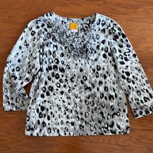 Ruby Rd. Gray Leopard Print Blouse